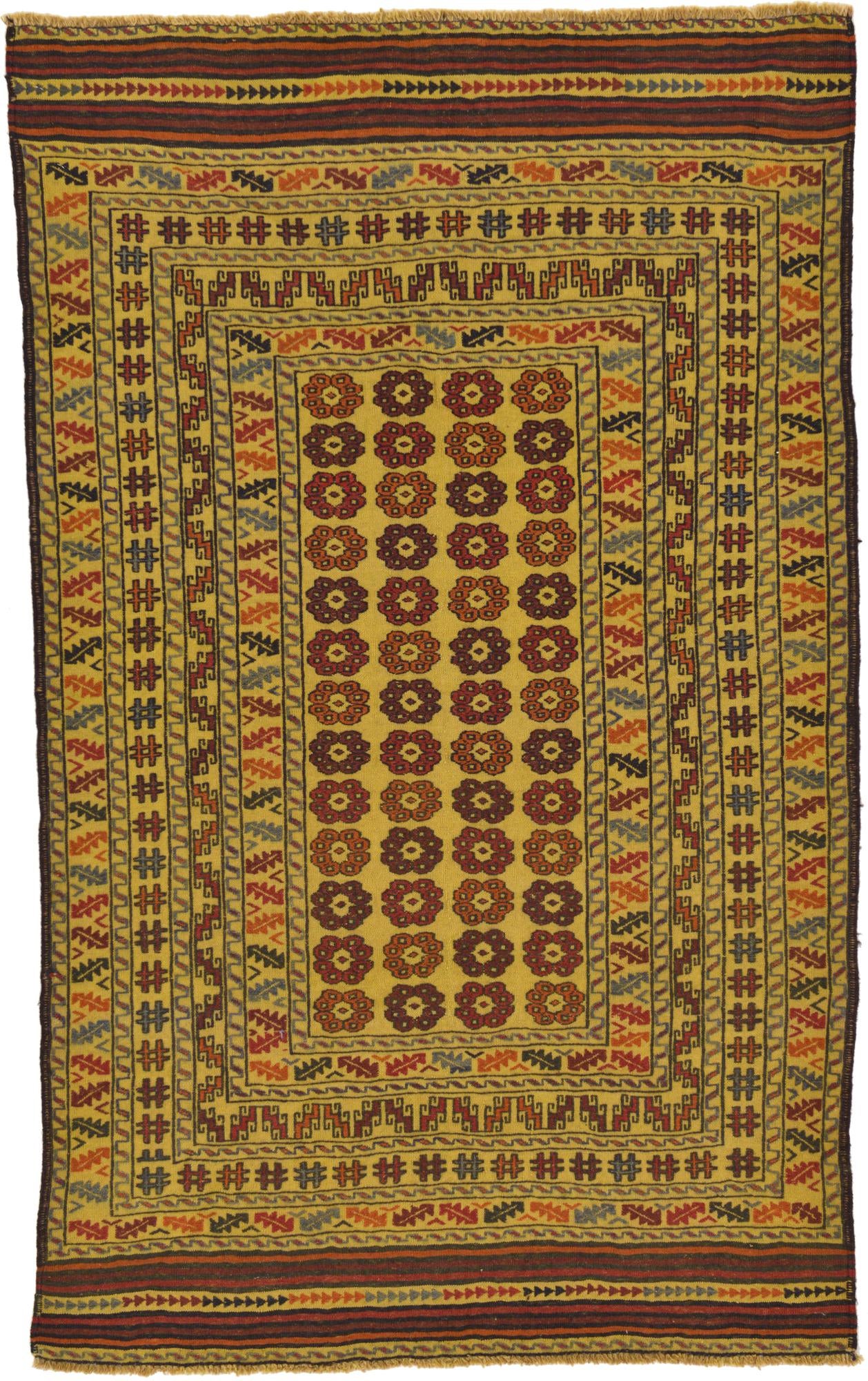 3' 10 x 6' 4 Hand Woven Kilim Afghan Wool Rug