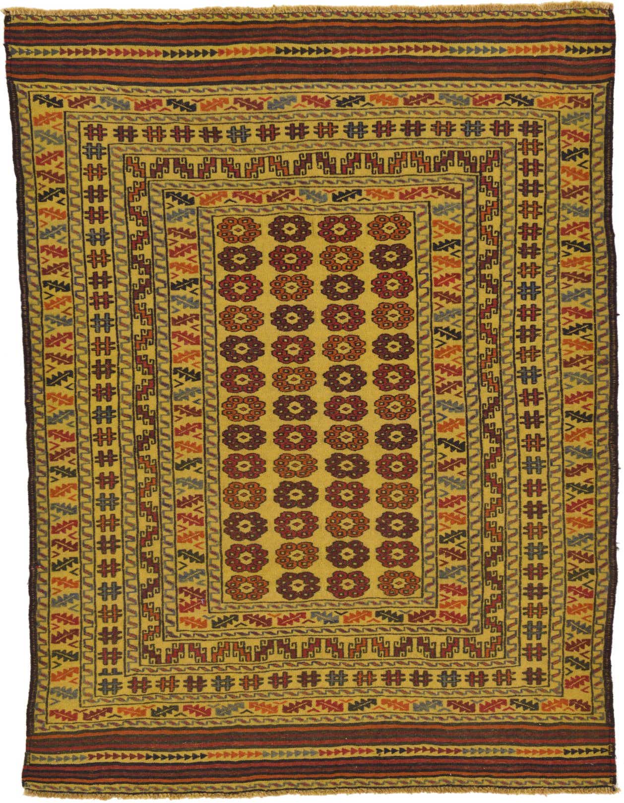 3' 10 x 6' 4 Hand Woven Kilim Afghan Wool Rug