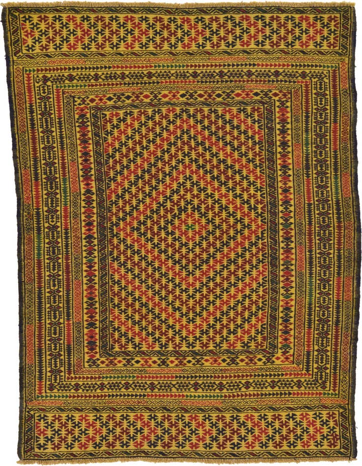 Detail image of 3' 10 x 6' 2 Hand Woven Kilim Afghan Wool Rug