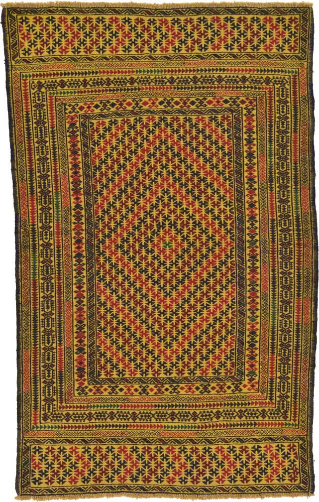 3' 10 x 6' 2 Hand Woven Kilim Afghan Wool Rug