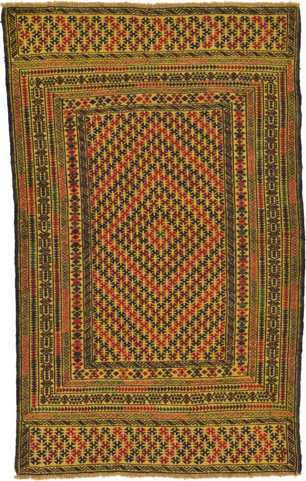 Detail image of 3' 10 x 6' 2 Hand Woven Kilim Afghan Wool Rug