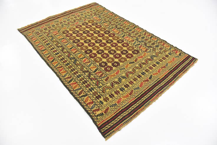 Detail image of 4' 3 x 6' 2 Hand Woven Kilim Afghan Wool Rug