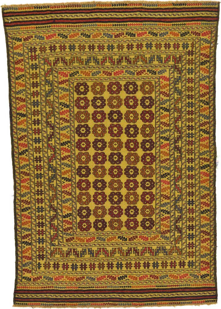 4' 3 x 6' 2 Hand Woven Kilim Afghan Wool Rug