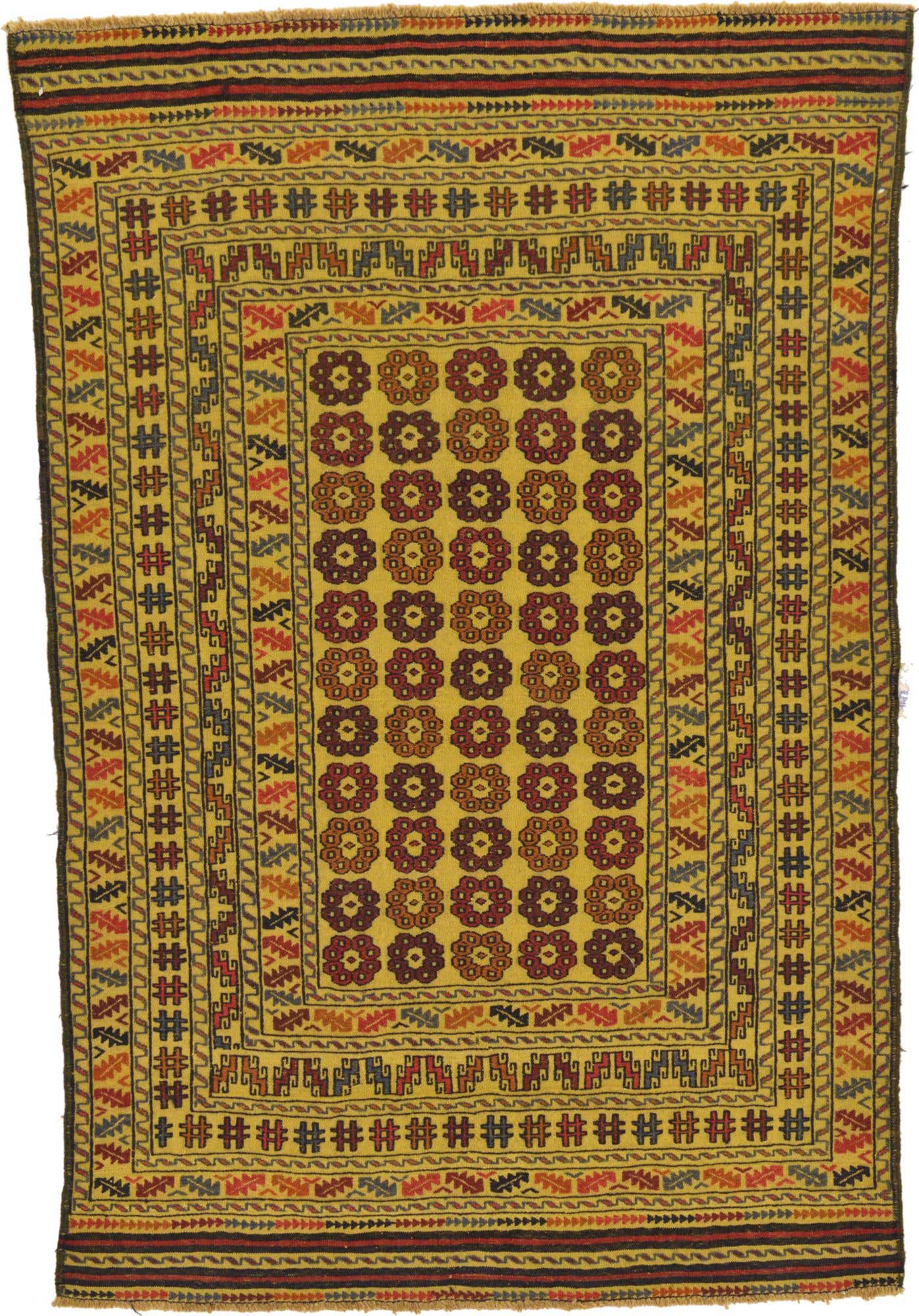 4' 3 x 6' 2 Hand Woven Kilim Afghan Wool Rug