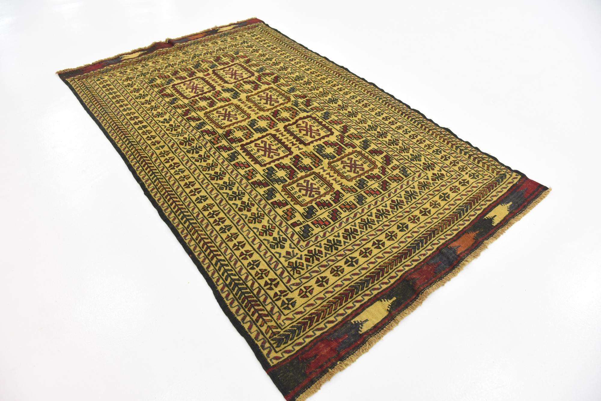 3' 10 x 6' 4 Hand Woven Kilim Afghan Wool Rug
