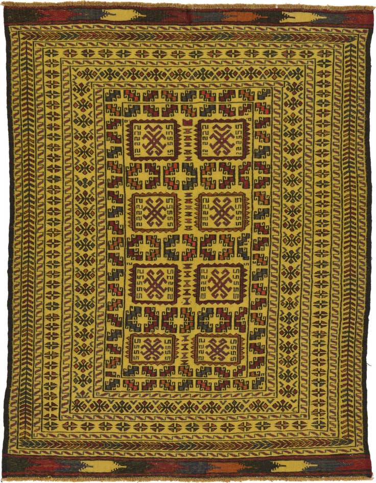 Detail image of 3' 10 x 6' 4 Hand Woven Kilim Afghan Wool Rug