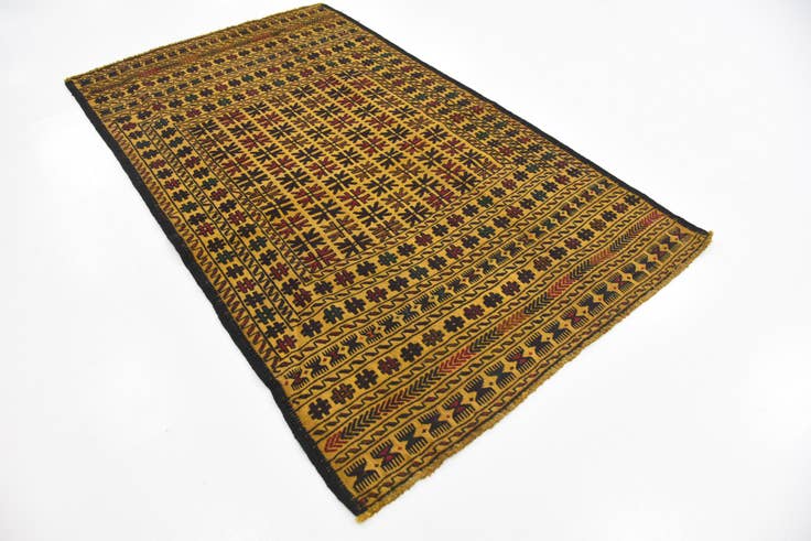 Detail image of 3' 10 x 6' 2 Hand Woven Kilim Afghan Wool Rug