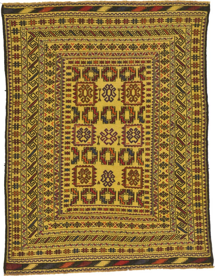 Detail image of 3' 10 x 6' Hand Woven Kilim Afghan Wool Rug