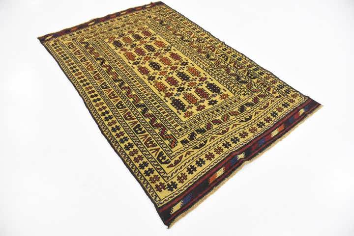 4' 2 x 6' 4 Hand Woven Kilim Afghan Wool Rug