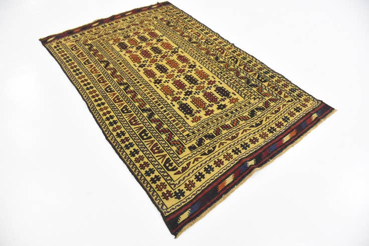 Detail image of 4' 2 x 6' 4 Hand Woven Kilim Afghan Wool Rug