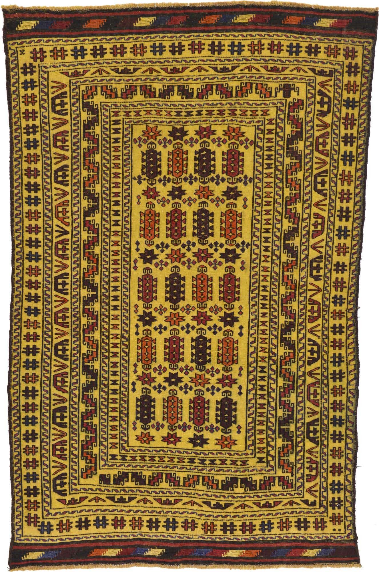 4' 2 x 6' 4 Hand Woven Kilim Afghan Wool Rug