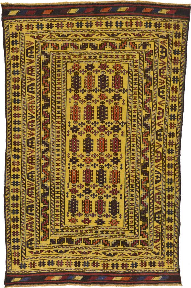 4' 2 x 6' 4 Hand Woven Kilim Afghan Wool Rug
