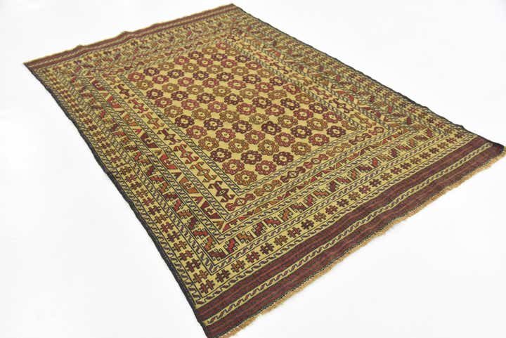 4' 3 x 6' 2 Hand Woven Kilim Afghan Wool Rug