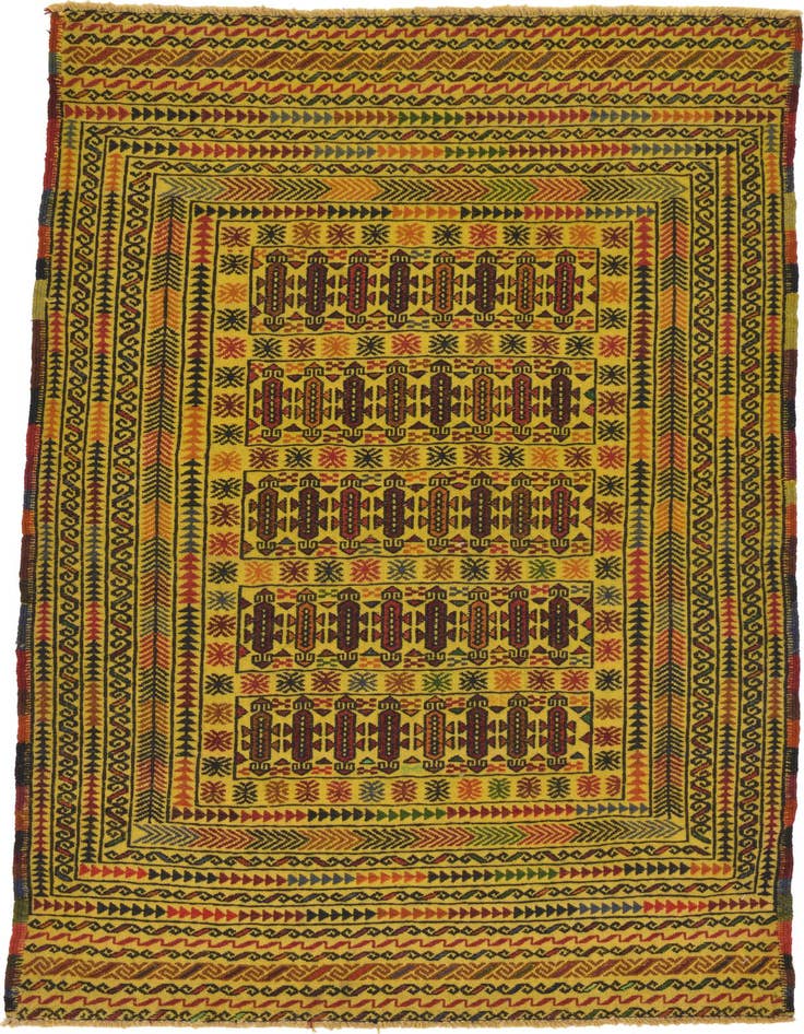 Detail image of 3' 8 x 6' Hand Woven Kilim Afghan Wool Rug