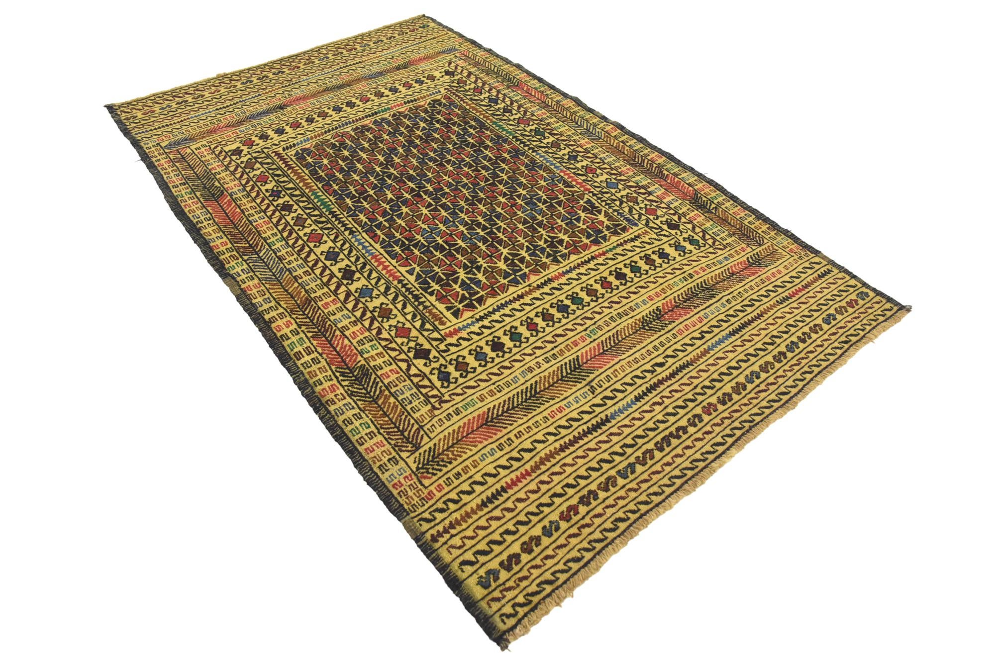 3' 10 x 6' 2 Hand Woven Kilim Afghan Wool Rug