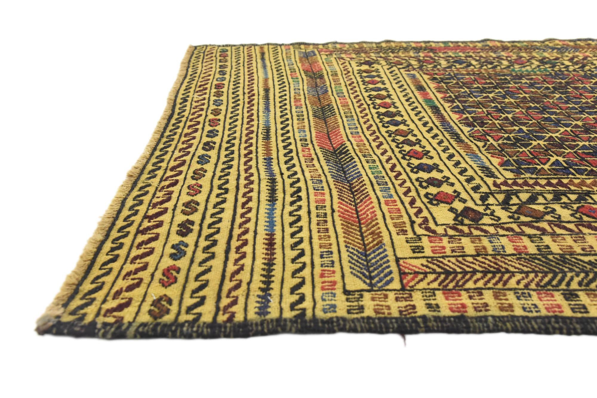 3' 10 x 6' 2 Hand Woven Kilim Afghan Wool Rug