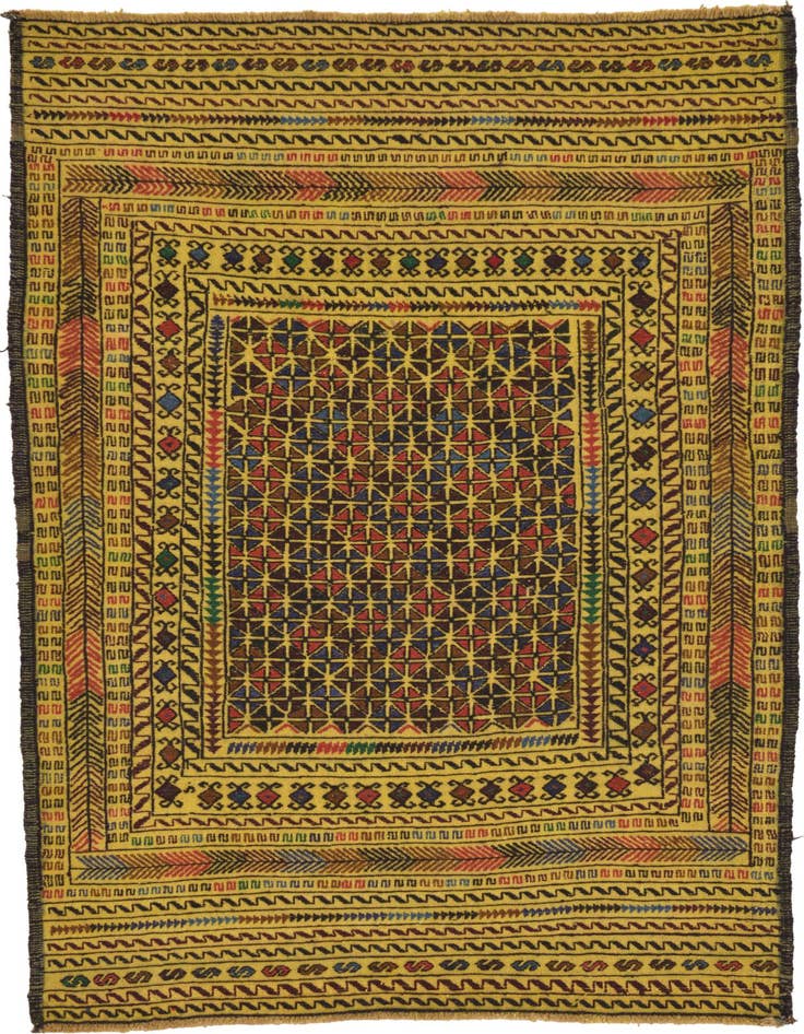 Detail image of 3' 10 x 6' 2 Hand Woven Kilim Afghan Wool Rug
