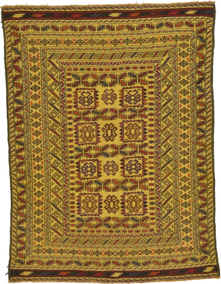 Detail image of 3' 9 x 6' Hand Woven Kilim Afghan Wool Rug