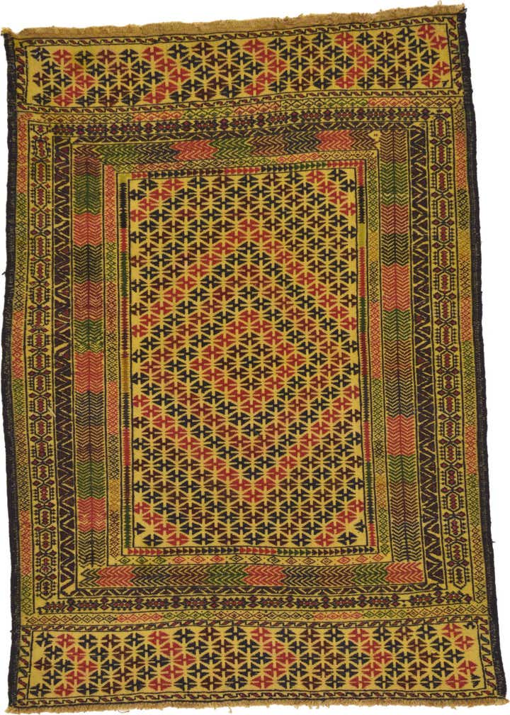 3' 5 x 5' 9 Hand Woven Kilim Afghan Wool Rug