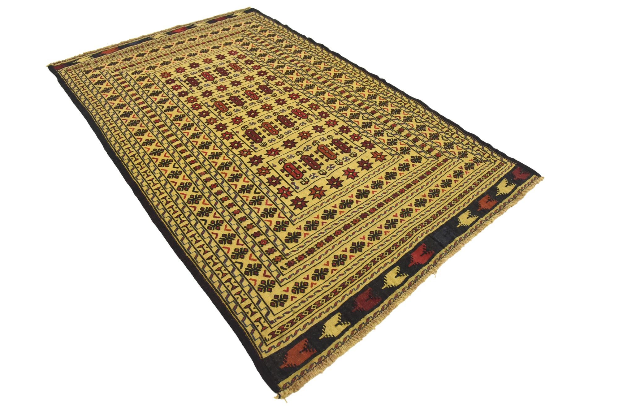 4' x 6' 4 Hand Woven Kilim Afghan Wool Rug