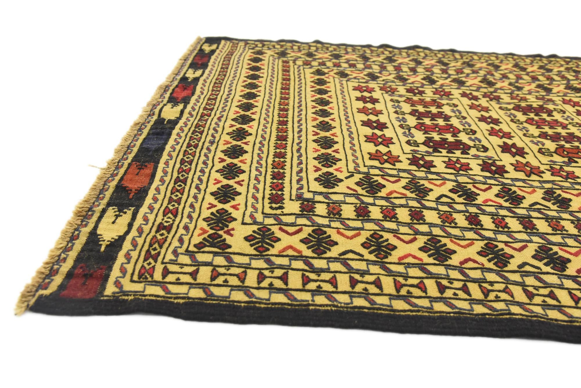 4' x 6' 4 Hand Woven Kilim Afghan Wool Rug