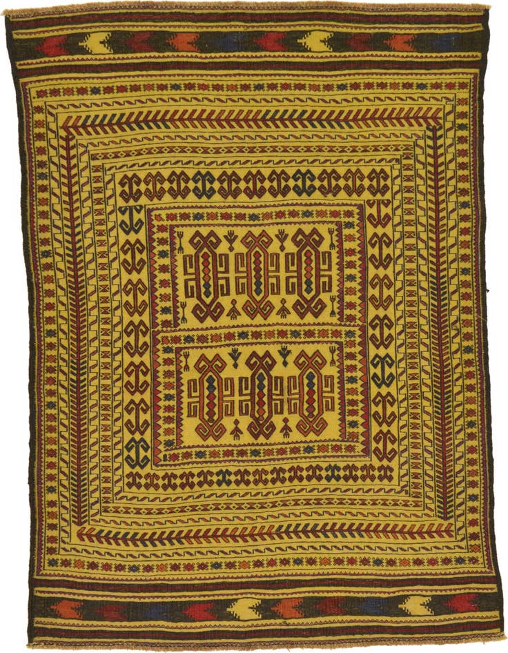Detail image of 3' 10 x 5' 10 Hand Woven Kilim Afghan Wool Rug