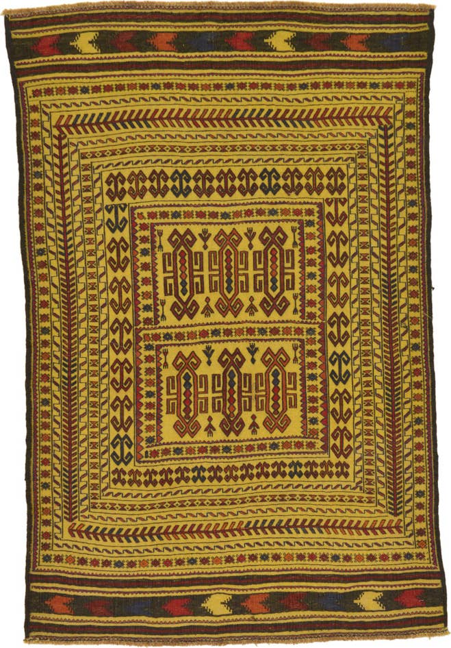 Detail image of 3' 10 x 5' 10 Hand Woven Kilim Afghan Wool Rug