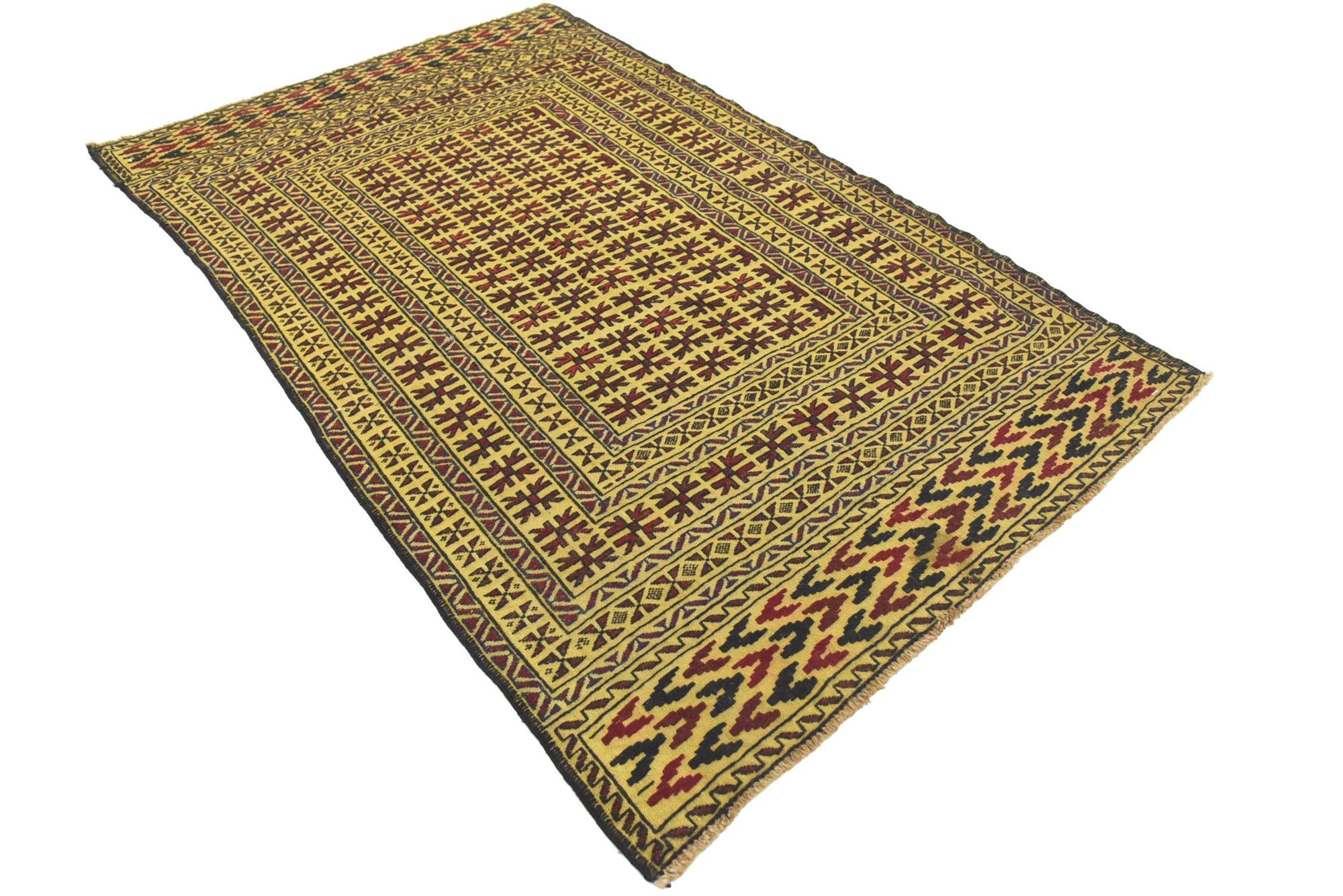 4' 2 x 6' 6 Hand Woven Kilim Afghan Wool Rug