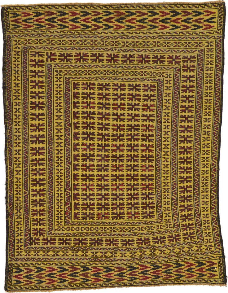 Detail image of 4' 2 x 6' 6 Hand Woven Kilim Afghan Wool Rug