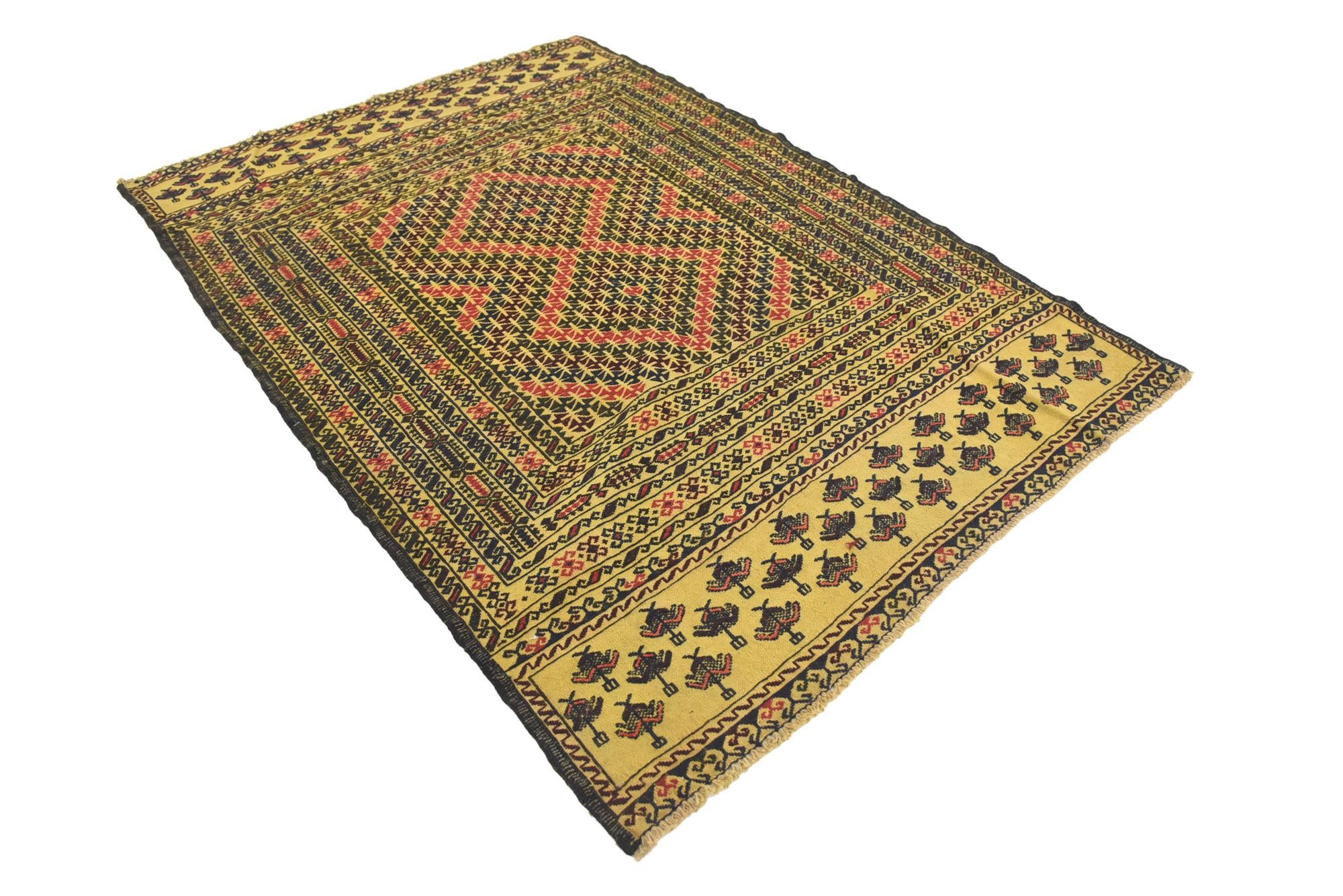 4' 3 x 6' Hand Woven Kilim Afghan Wool Rug