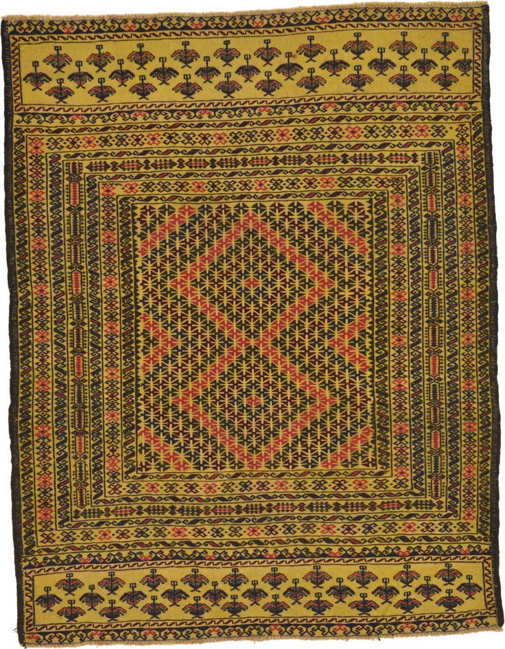 Detail image of 4' 3 x 6' Hand Woven Kilim Afghan Wool Rug