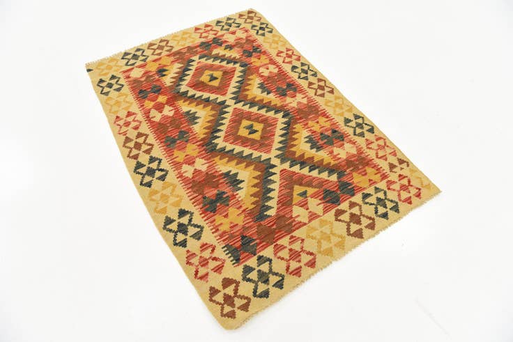 Detail image of 3' 3 x 4' 9 Hand Woven Kilim Maymana Wool Rug