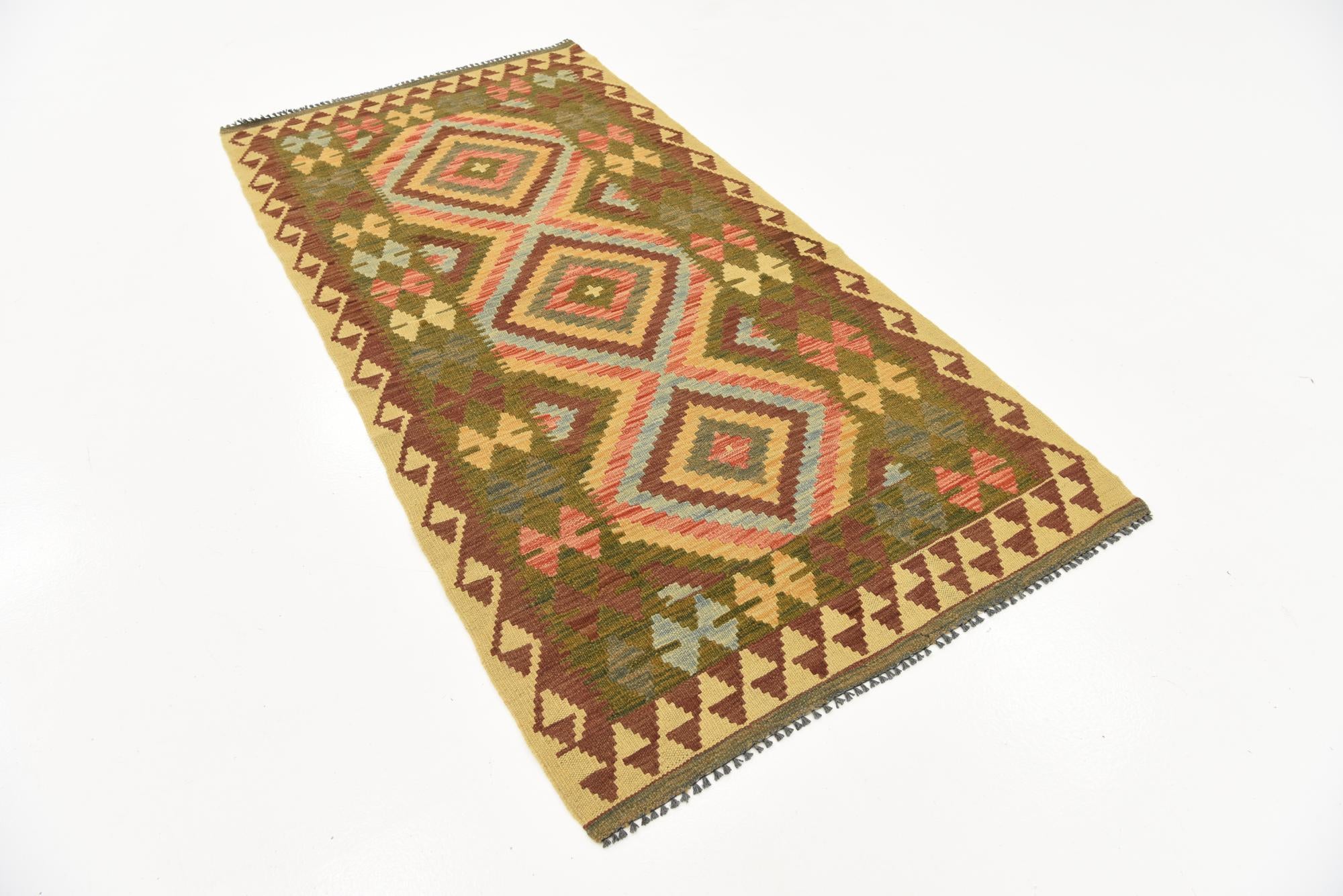 3' 3 x 6' 6 Hand Woven Kilim Maymana Wool Rug