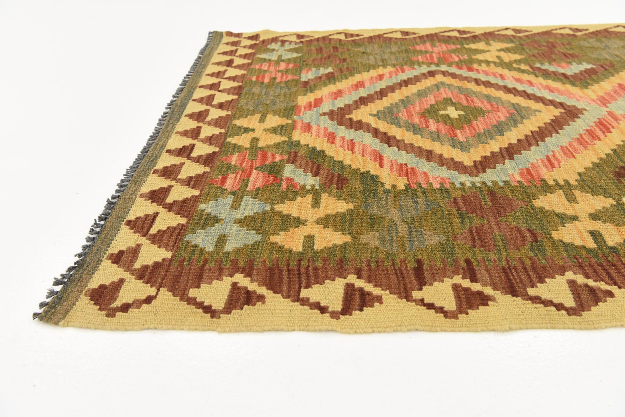 3' 3 x 6' 6 Hand Woven Kilim Maymana Wool Rug