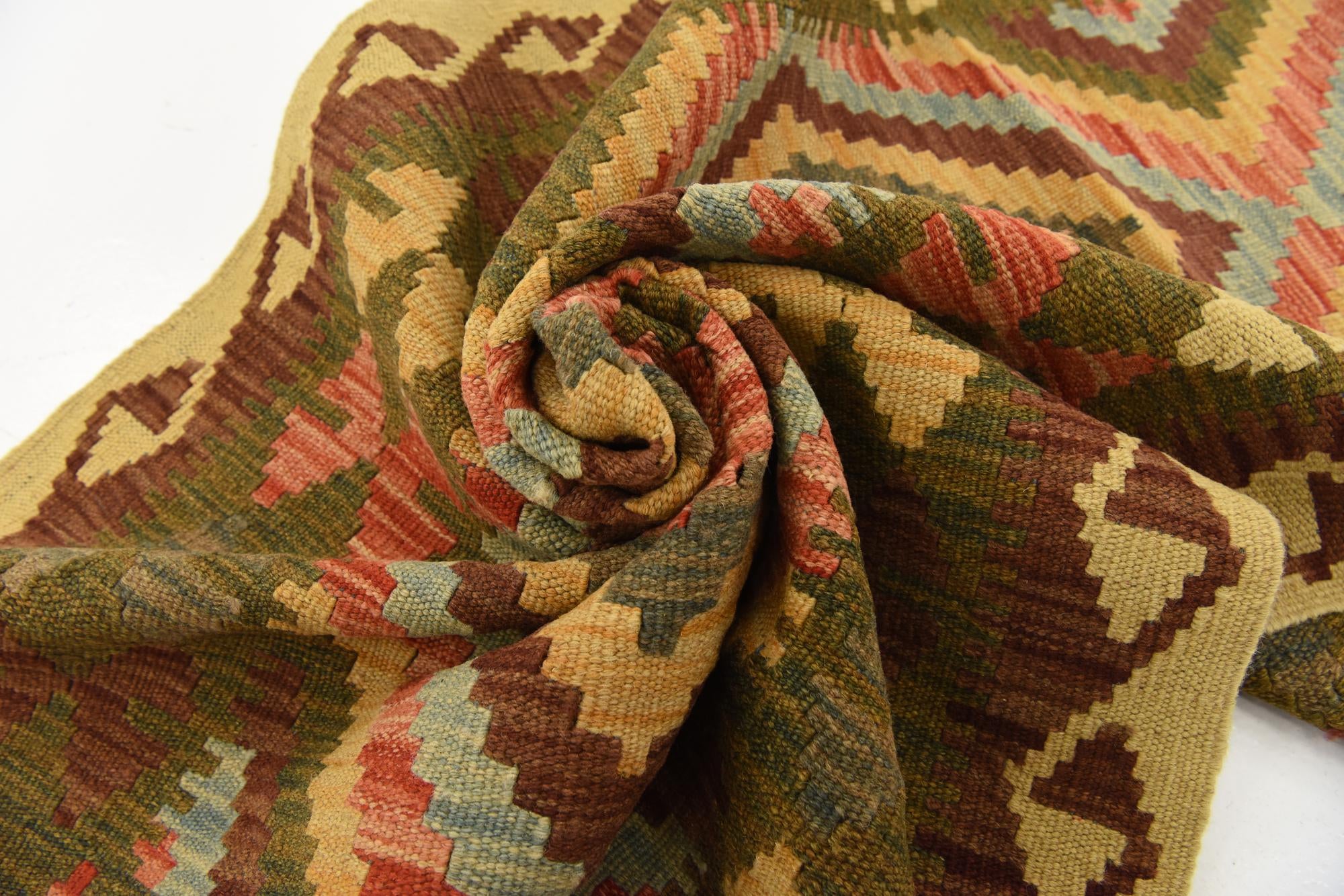 3' 3 x 6' 6 Hand Woven Kilim Maymana Wool Rug