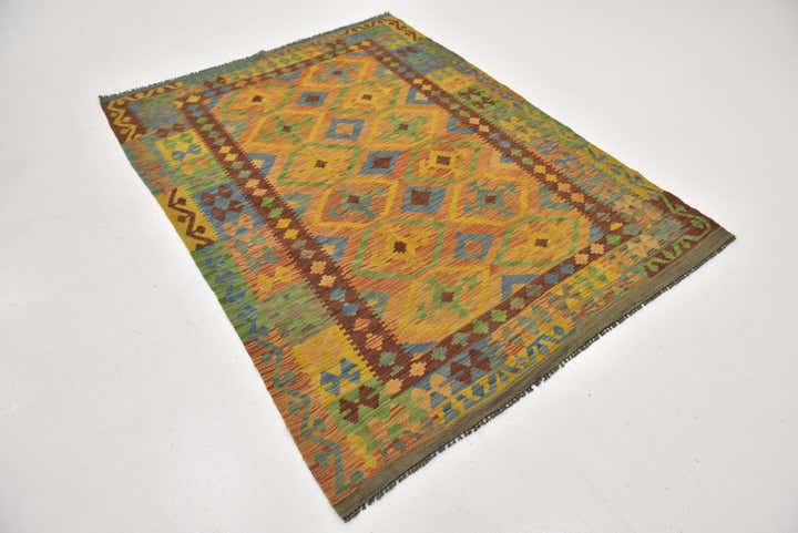 5' x 6' 9 Hand Woven Kilim Maymana Wool Rug