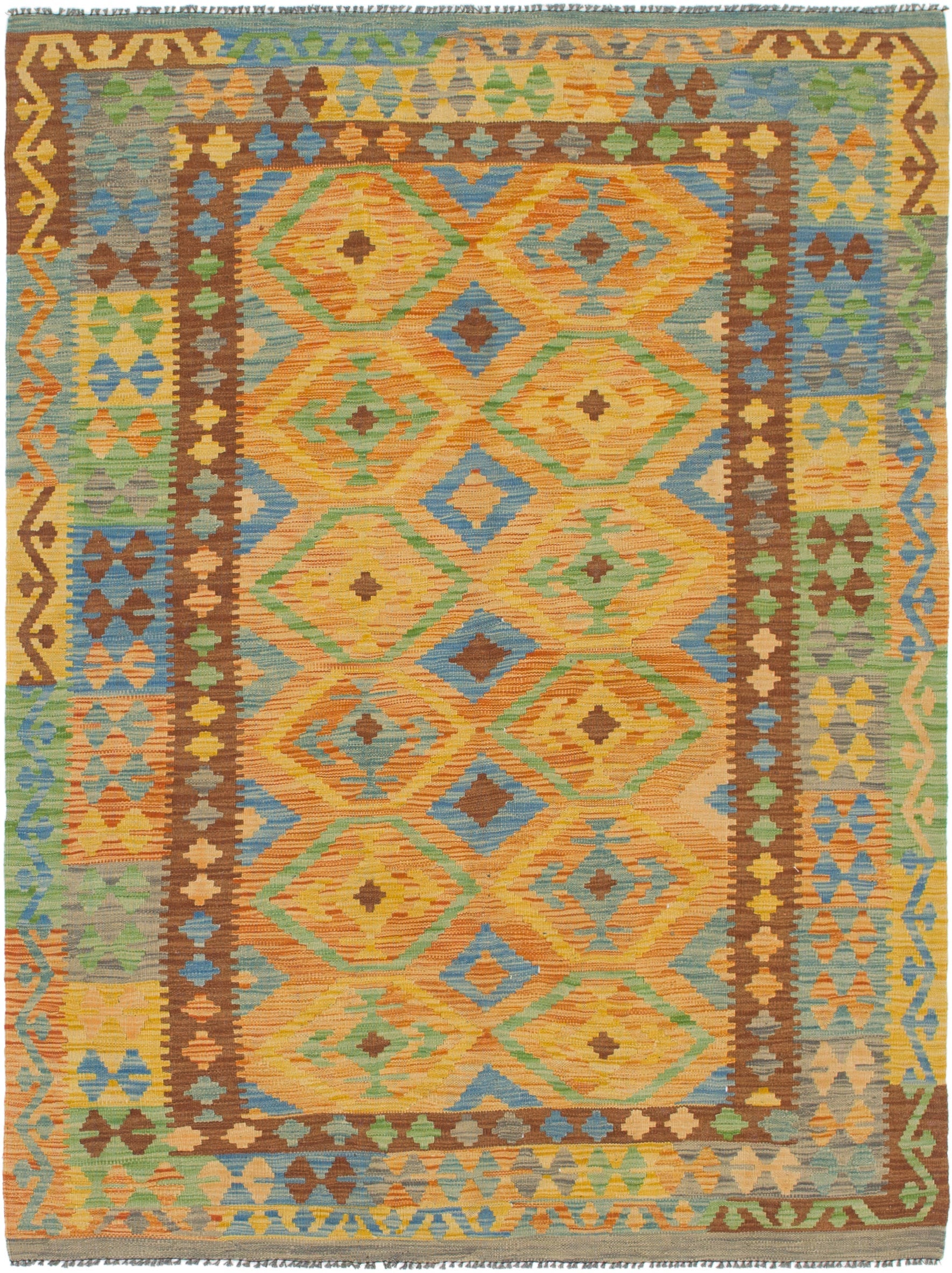5' x 6' 9 Hand Woven Kilim Maymana Wool Rug