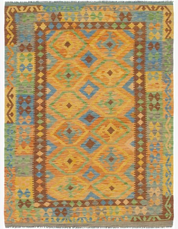 5' x 6' 9 Hand Woven Kilim Maymana Wool Rug