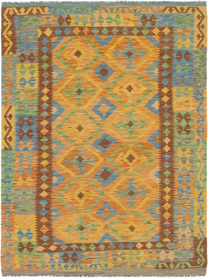 5' x 6' 9 Hand Woven Kilim Maymana Wool Rug