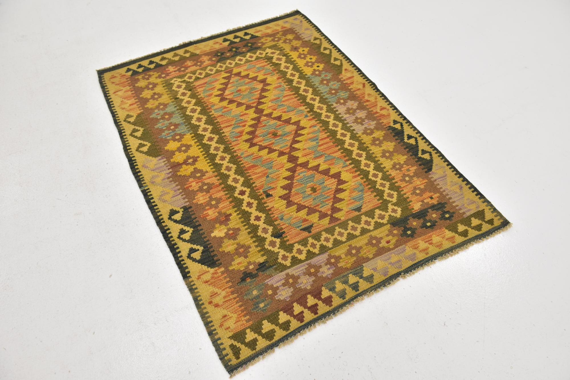 3' 5 x 4' 7 Hand Woven Kilim Maymana Wool Rug