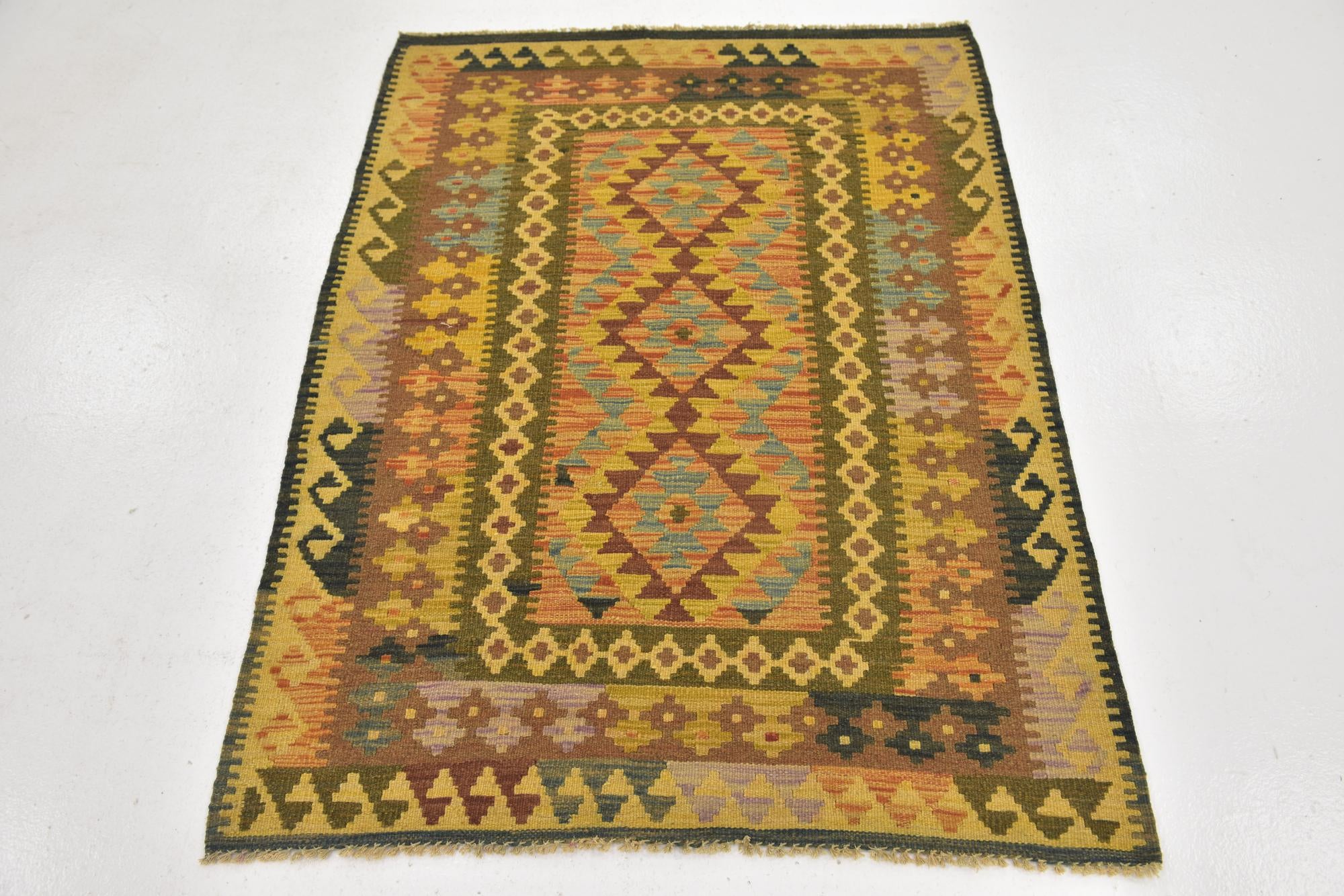 3' 5 x 4' 7 Hand Woven Kilim Maymana Wool Rug