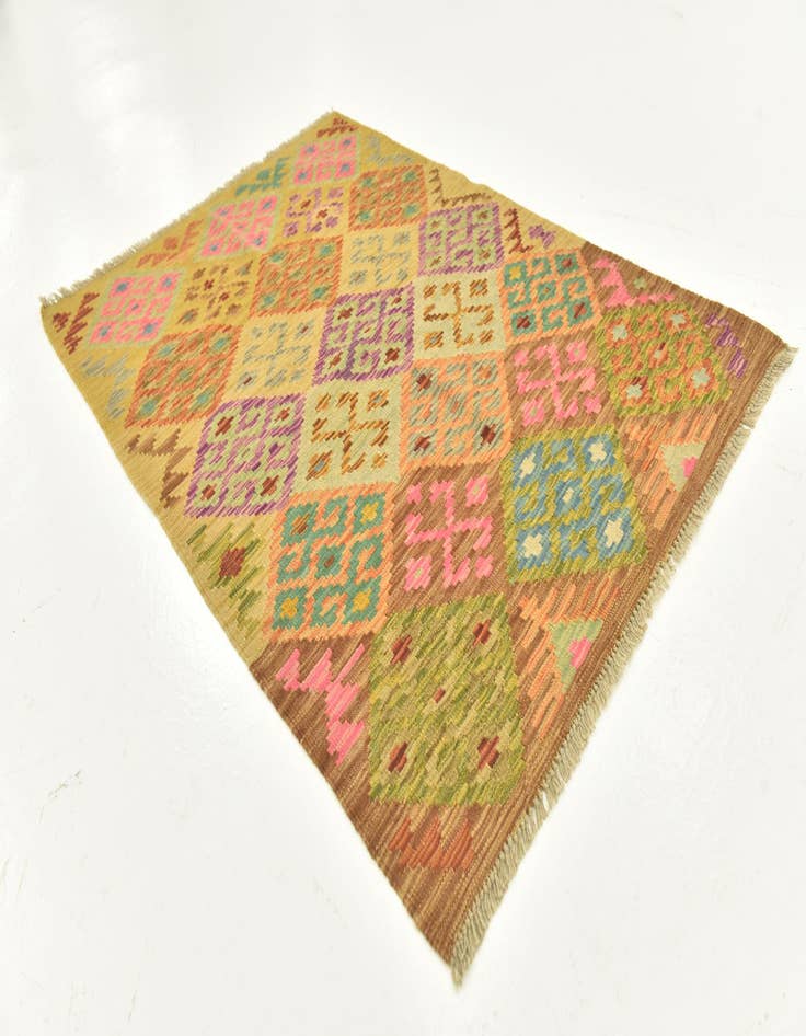 Detail image of 3' 4 x 5'  Hand Woven Kilim Maymana Wool Rug