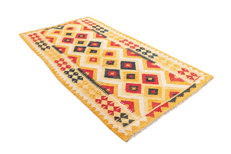 Detail image of 3' 7 x 6' 7 Hand Woven Kilim Maymana Wool Rug