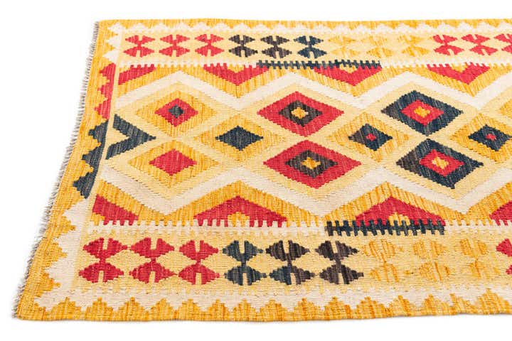 3' 7 x 6' 7 Hand Woven Kilim Maymana Wool Rug