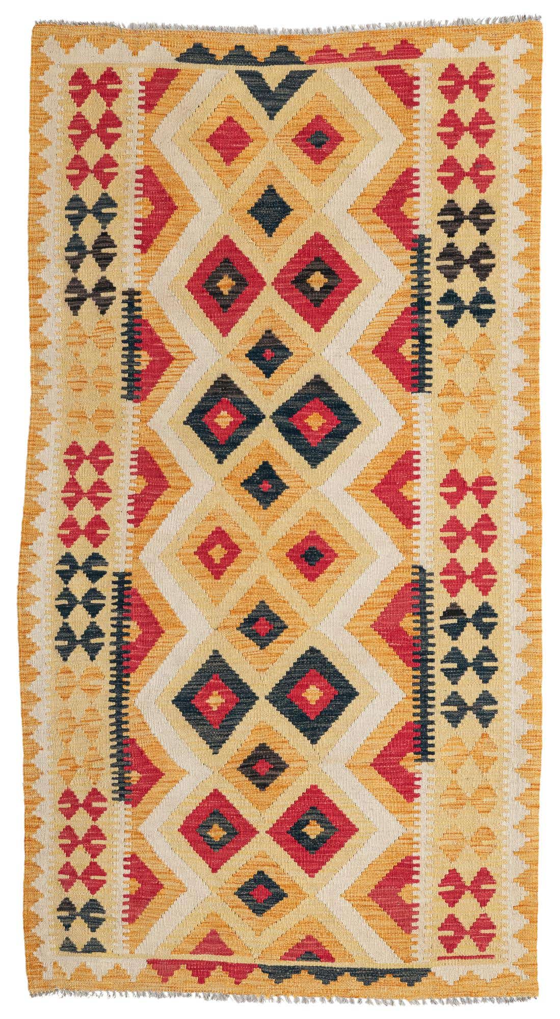 3' 7 x 6' 7 Hand Woven Kilim Maymana Wool Rug