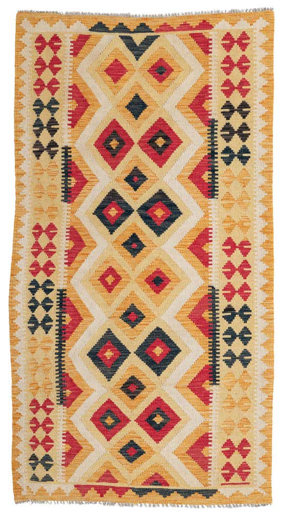 3' 7 x 6' 7 Hand Woven Kilim Maymana Wool Rug
