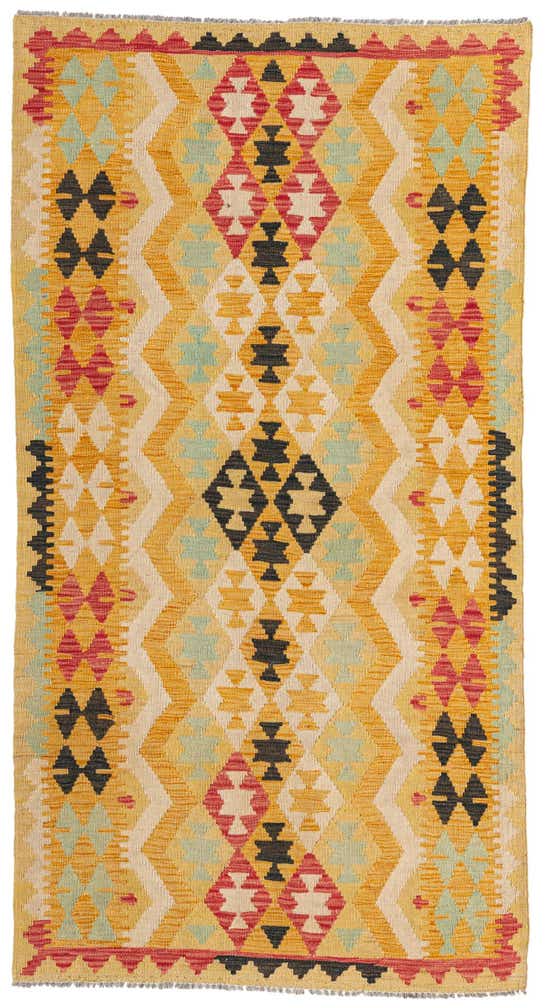 3' 5 x 6' 6 Hand Woven Kilim Maymana Wool Rug