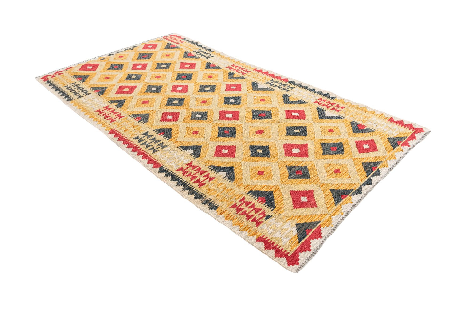 3' 7 x 6' 7 Hand Woven Kilim Maymana Wool Rug