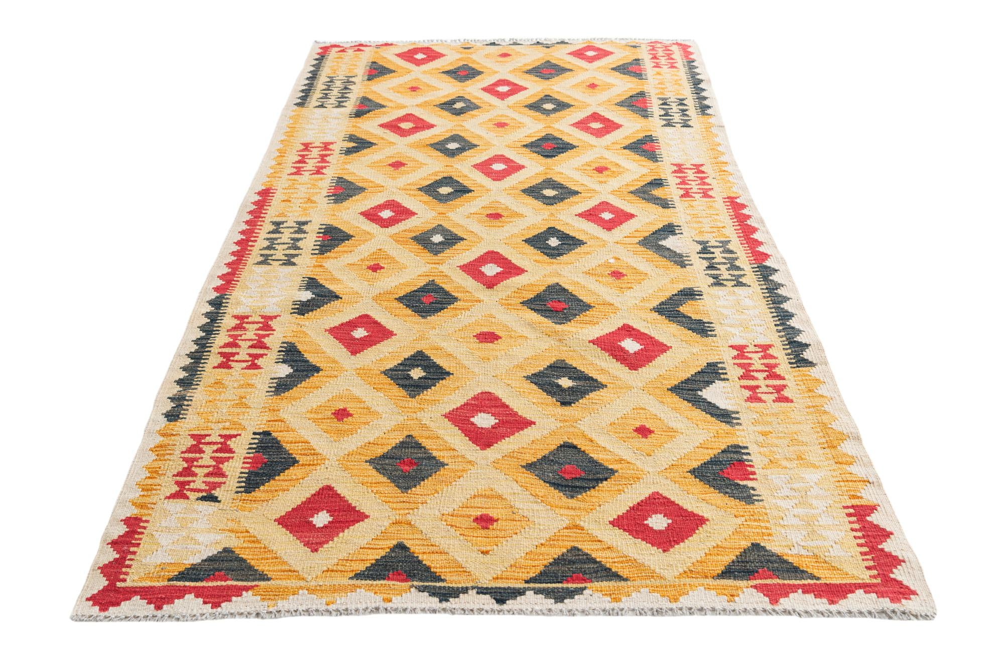 3' 7 x 6' 7 Hand Woven Kilim Maymana Wool Rug