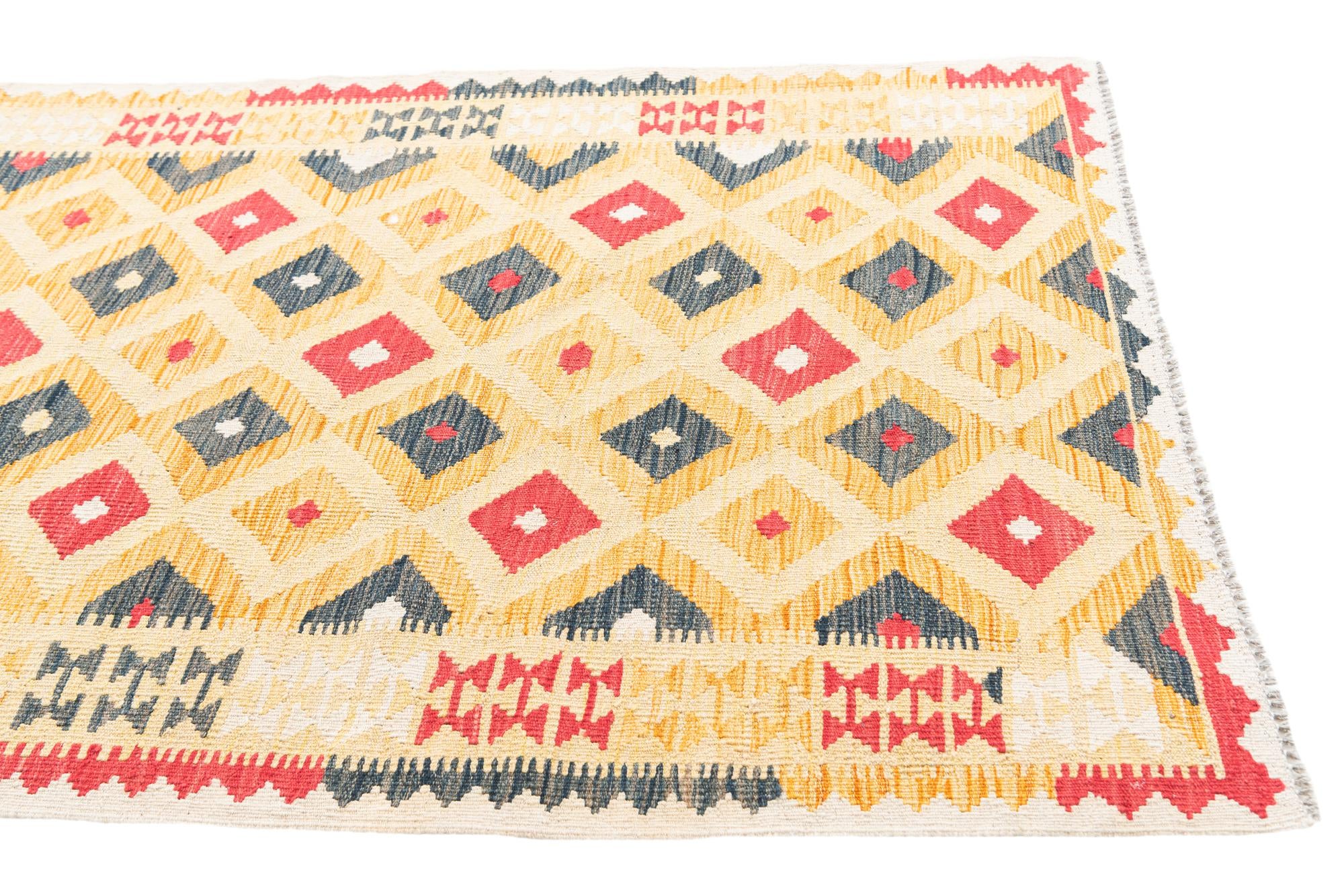 3' 7 x 6' 7 Hand Woven Kilim Maymana Wool Rug
